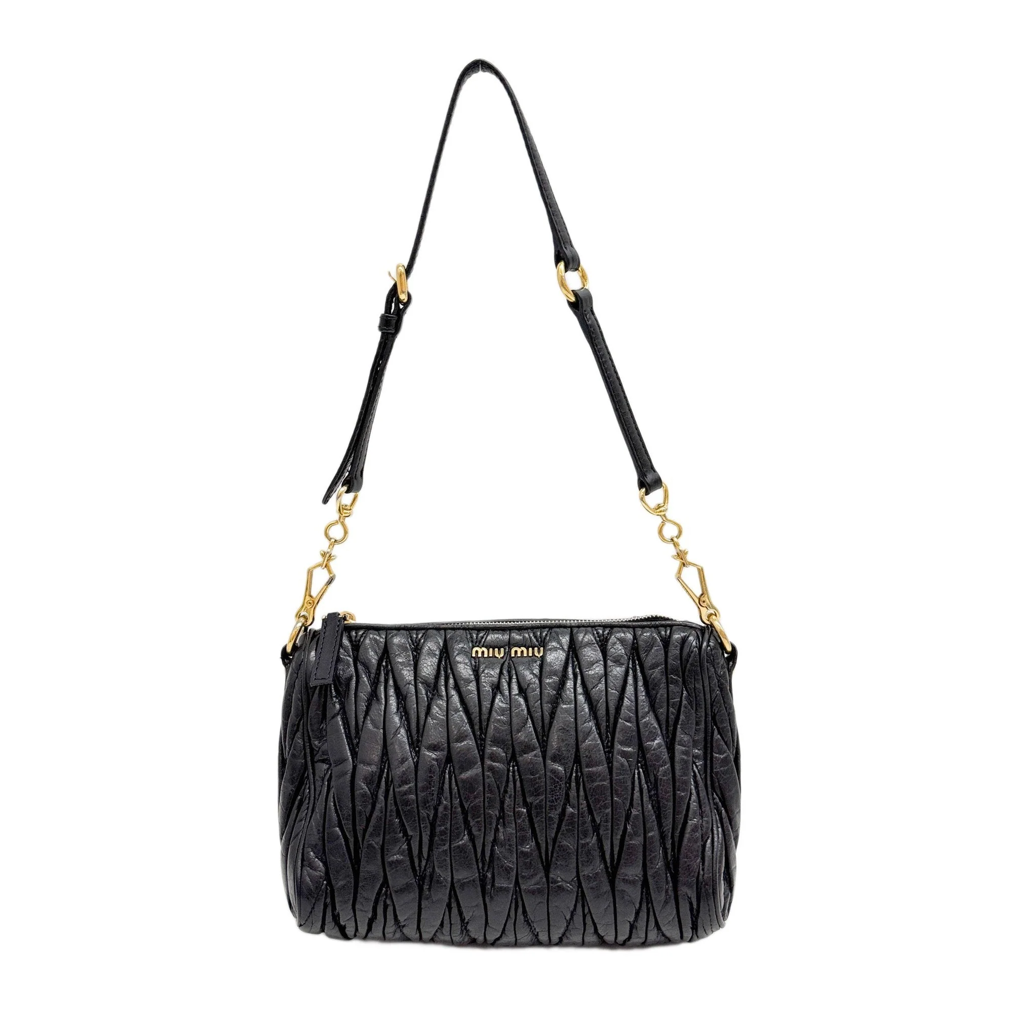 Matelasse Black Leather Shoulder Bag